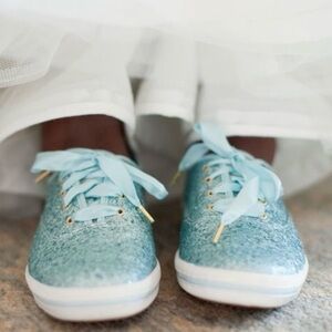 Keds x Kate Spade New York Blue Glitter Lace Up Sneaker Shoes Wedding Size 7.5
